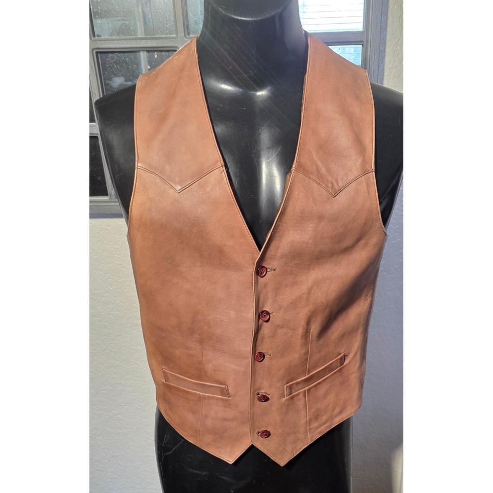 Scully Mens Tan Brown Genuine Leather Western Cowboy Vest Size 38